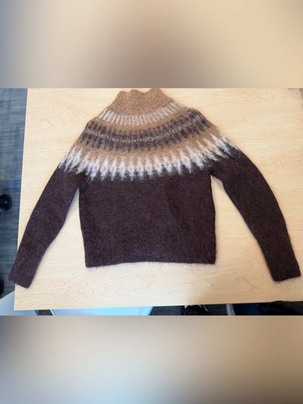 Banana Republic Brown and Cream Patterned Yoke Turtleneck Sweater